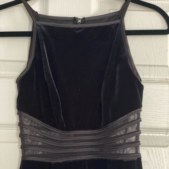 Betsy & Adam black velvet floor length formal dress with high slit size 2 - Picture 3 of 10